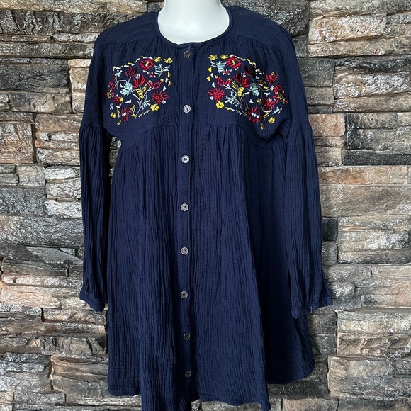 Dark Blue Textured Button-Up dresses - Picture 1 of 7